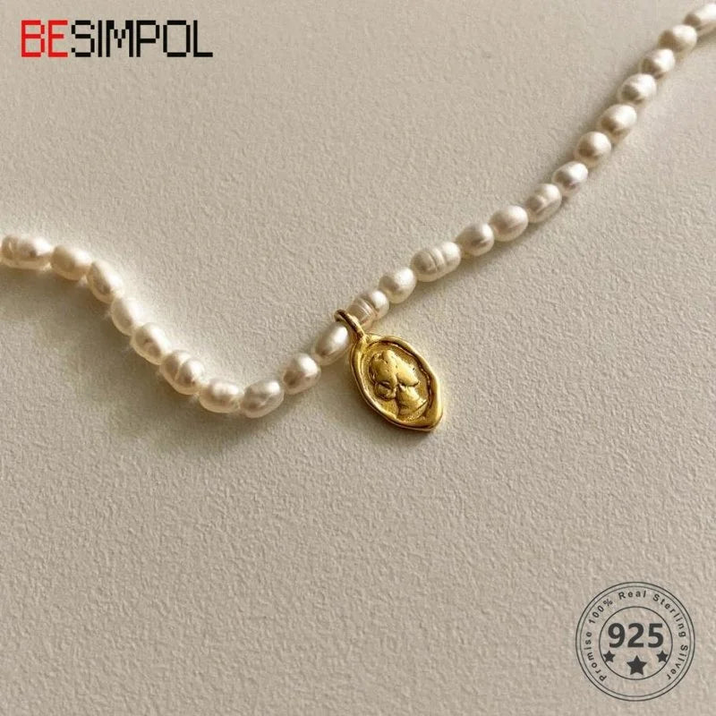 925 Silver Queen Pendant Necklace Pearl Chain Jewelry for Women