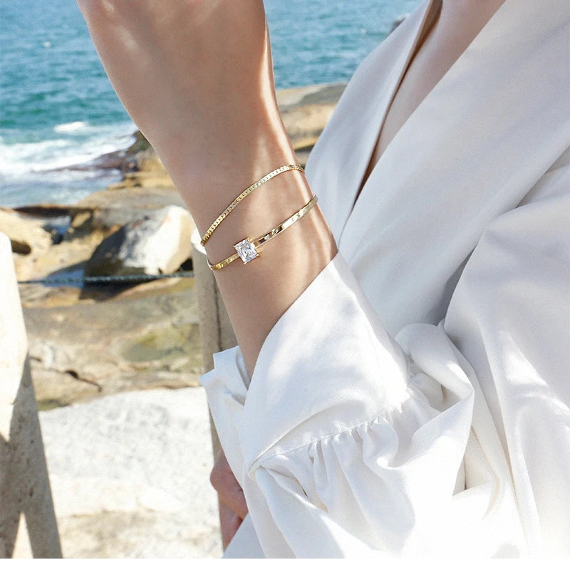 925 Silver Double Layer Zircon Adjustable Bracelet