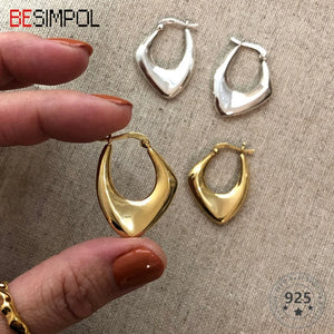 925 Silver Irregular Earrings Nordic Style Minimalist Big Party Jewelry