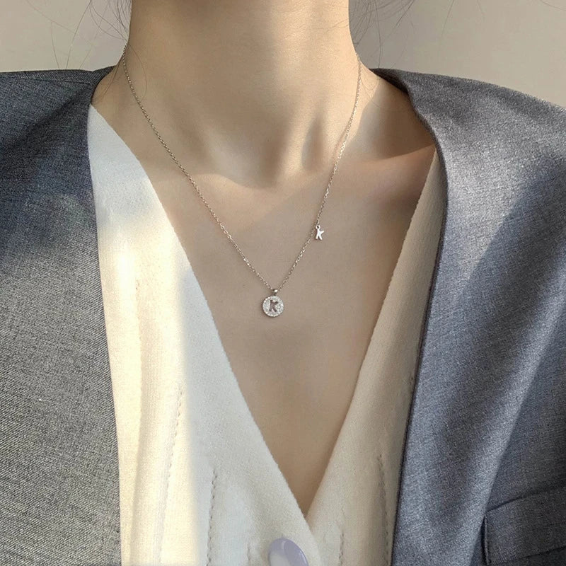 925 Silver Lucky Letters Necklace Zircon Pendant Jewelry Gift