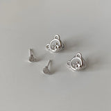 925 Silver Little Bear Stud Earrings for Girls Women