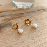 925 Silver Flower Shaped Pearl Stud Earrings Minimalist Jewelry