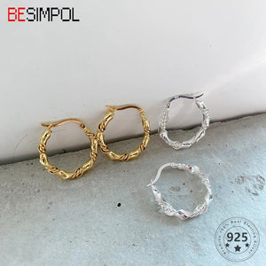 925 Silver Earrings French Style Braided Hoops for Women