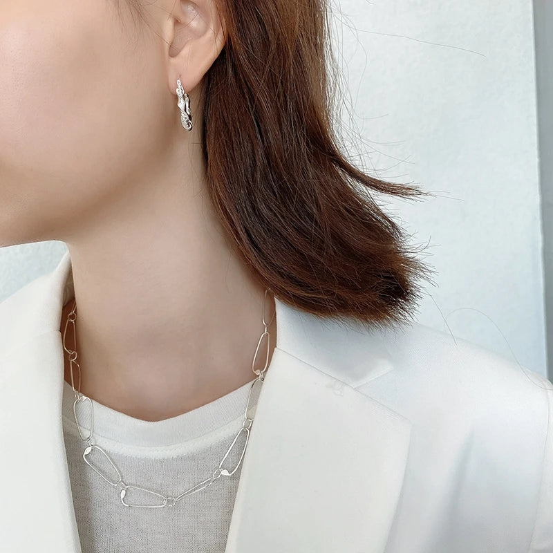 925 Silver Earrings French Style Braided Hoops for Women