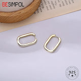 925 Silver Oval Stud Earrings Minimalist Geometric Design