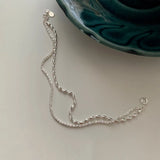 925 Sterling Silver Sparkling Bracelet Gypsophila Rice Bead Double Chain