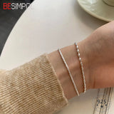 925 Sterling Silver Sparkling Bracelet Gypsophila Rice Bead Double Chain