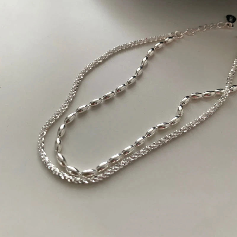 925 Sterling Silver Sparkling Bracelet Gypsophila Rice Bead Double Chain
