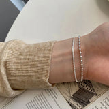 925 Sterling Silver Sparkling Bracelet Gypsophila Rice Bead Double Chain