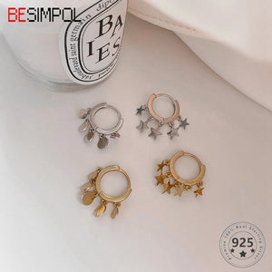 925 Silver Star Hoop Earrings Tassel Earrings Fine Jewelry