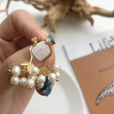 Sterling Silver Tassel Leaves Pearl Earrings for Women