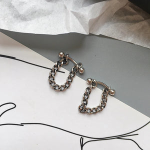 925 Sterling Silver Stud Earrings Vintage Anti Allergy Chain Earrings