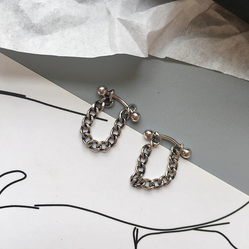 925 Sterling Silver Stud Earrings Vintage Anti Allergy Chain Earrings