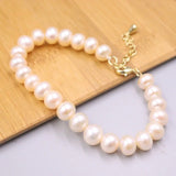 Natural Freshwater Pearl Beaded Adjustable Chain Bracelet Lucky Gift Bangle