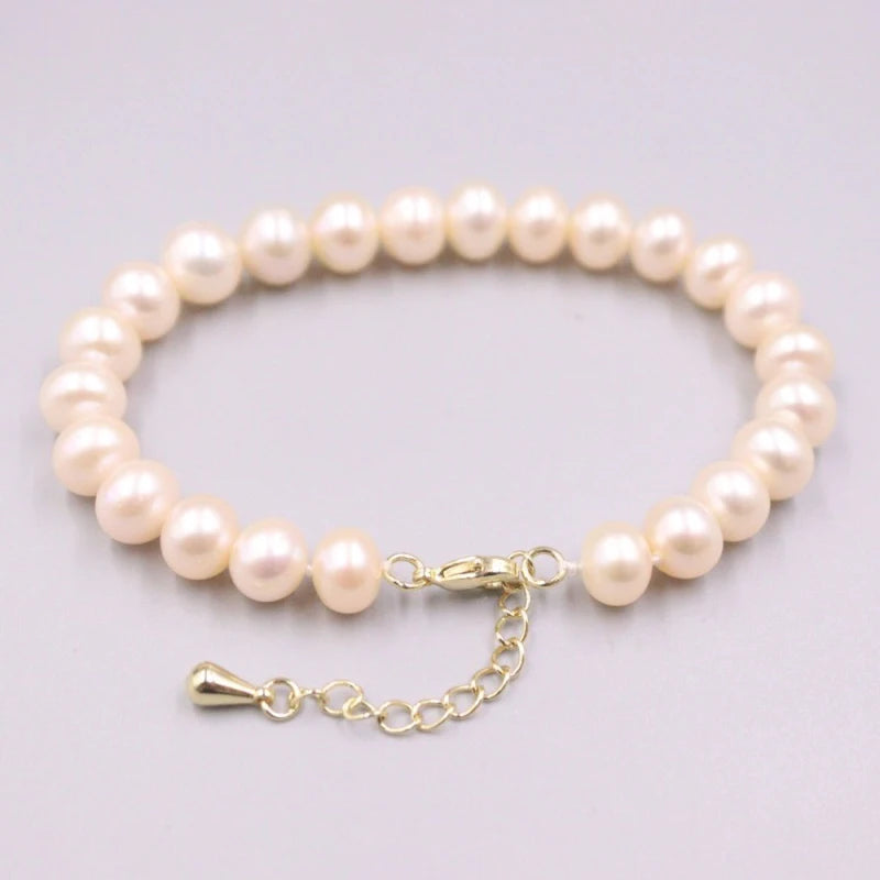 Natural Freshwater Pearl Beaded Adjustable Chain Bracelet Lucky Gift Bangle