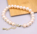 Natural Freshwater Pearl Beaded Adjustable Chain Bracelet Lucky Gift Bangle