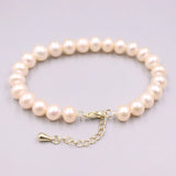 Natural Freshwater Pearl Beaded Adjustable Chain Bracelet Lucky Gift Bangle