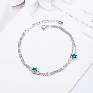 Enamel Rhinestone Small Star Silver Chain Bracelet for Girls