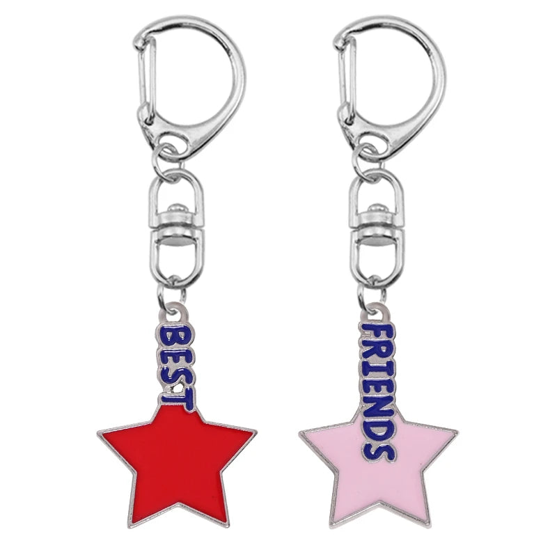 Pink Stars Keychain Alloy Pendant Bff Friendship Key Ring