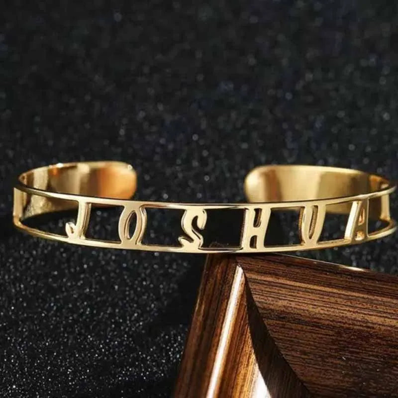 Engraved Bangle Stainless Steel Lettering Bracelet Cuff for Women