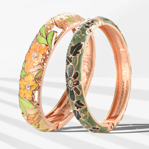 Vintage Flower Cloisonne Bracelet Set - Stylish Bangle Jewelry