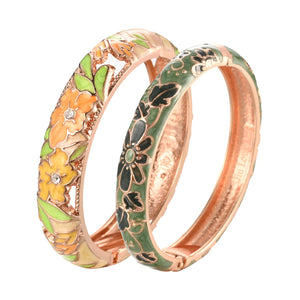 Vintage Flower Cloisonne Bracelet Set - Stylish Bangle Jewelry