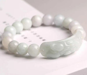 10mm Round Jadeite Bracelet Natural Jadeite Pixiu Elastic Bracelet