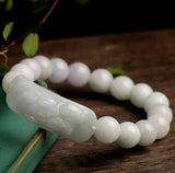 10mm Round Jadeite Bracelet Natural Jadeite Pixiu Elastic Bracelet