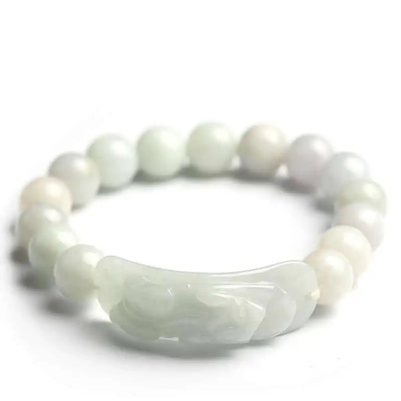 10mm Round Jadeite Bracelet Natural Jadeite Pixiu Elastic Bracelet