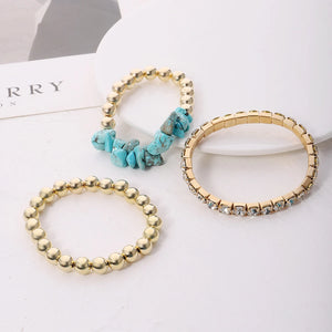 Layered Beaded Rhinestone Stone Bracelet for Women