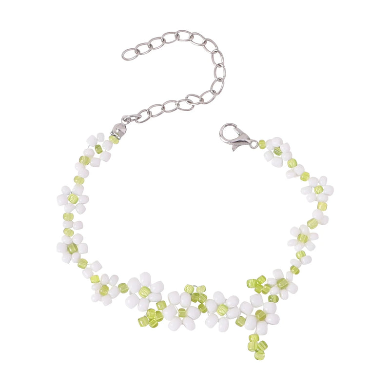 Small Fresh Rice Beads Hand-woven Bracelet Flower Bracelet For Girls