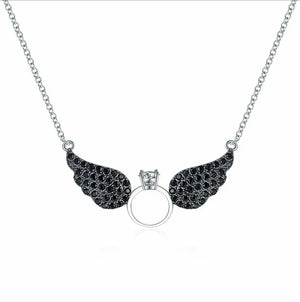 925 Silver Flying Wings Austrian Crystal Pendant Necklace