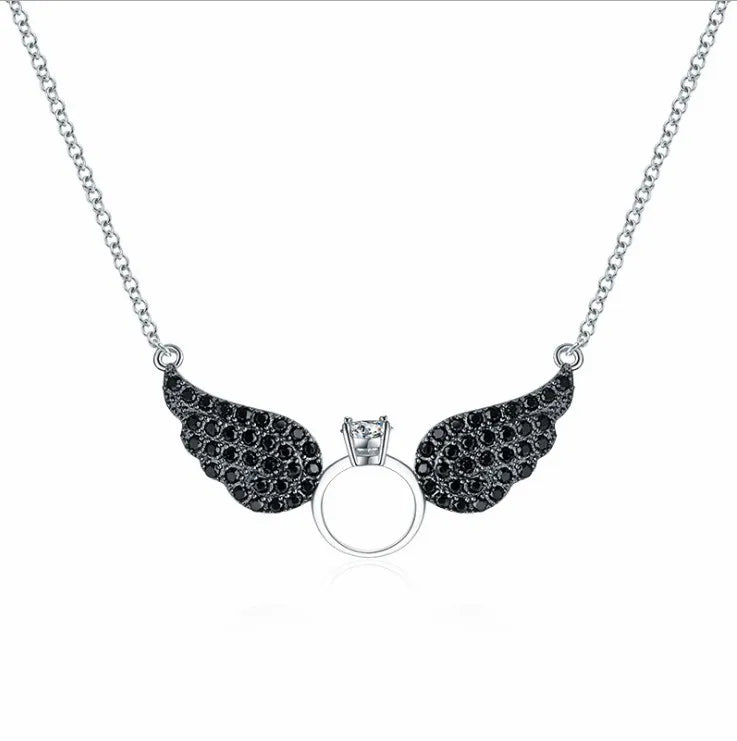925 Silver Flying Wings Austrian Crystal Pendant Necklace