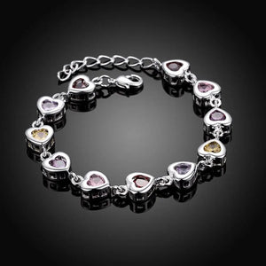 Colorful CZ Heart Link Bracelets 925 Sterling Silver Bangles Valentine's