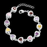 Colorful CZ Heart Link Bracelets 925 Sterling Silver Bangles Valentine's