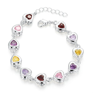 Colorful CZ Heart Link Bracelets 925 Sterling Silver Bangles Valentine's