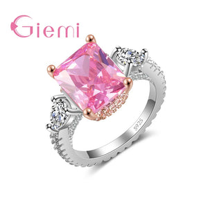 925 Silver Engagement Crystals Finger Ring for Women