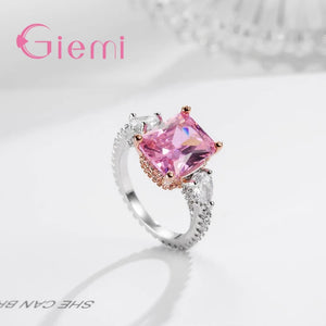925 Silver Engagement Crystals Finger Ring for Women