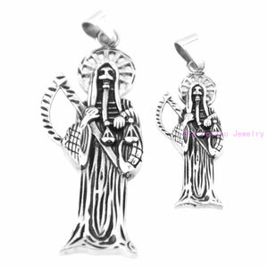 Saint Silver Death Skull Stainless Steel Necklace Men's Jewelry