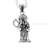 Saint Silver Death Skull Stainless Steel Necklace Men's Jewelry