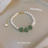 Green Agate Stone & Pearl Charm Bracelet
