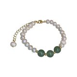 Green Agate Stone & Pearl Charm Bracelet