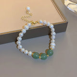 Green Agate Stone & Pearl Charm Bracelet