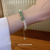 Green Agate Stone & Pearl Charm Bracelet
