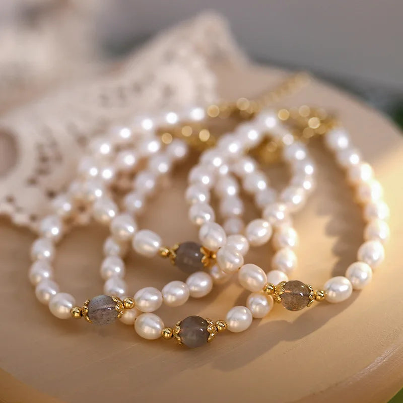 Freshwater Pearl & Moonstone 14K Filled Bracelet
