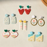 Fruit Heart Peach Acrylic Earring Flower Woman Dangle Strawberry Drop