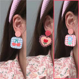 Fruit Heart Peach Acrylic Earring Flower Woman Dangle Strawberry Drop