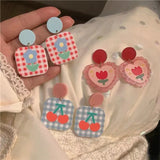 Fruit Heart Peach Acrylic Earring Flower Woman Dangle Strawberry Drop