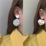 Fruit Heart Peach Acrylic Earring Flower Woman Dangle Strawberry Drop