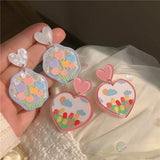 Fruit Heart Peach Acrylic Earring Flower Woman Dangle Strawberry Drop